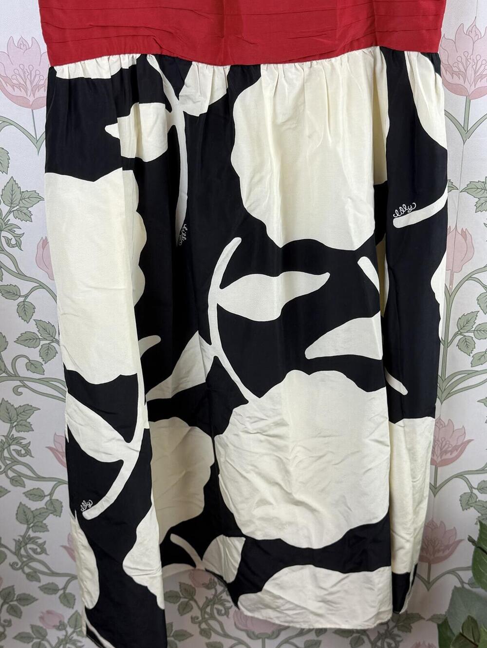 Lilly Pulitzer Black & Cream Silk Blend Red Waistband Dress - Size - Size - 12 - Picture 7 of 8